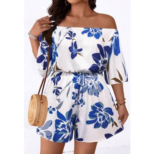 SHEIN Plus Size Women Off Shoulder Floral Print Romper