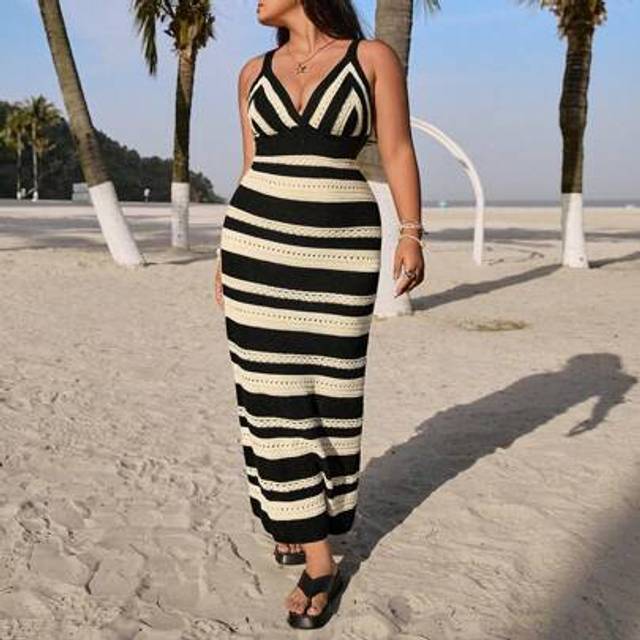 Solflare Plus Size Summer Vacation Crochet Maxi Sweater Dress