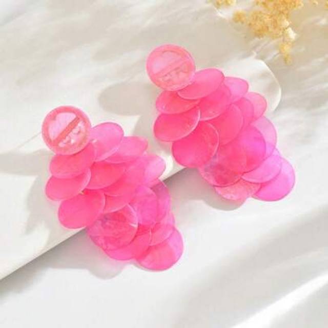 SHEIN 1 Pair Elegant High-End Boutique Grape Cluster Tassel Earrings, Exaggerated Textured Asymmetrical Round Disc Long Tassel Earrings, Suitable For Everyd