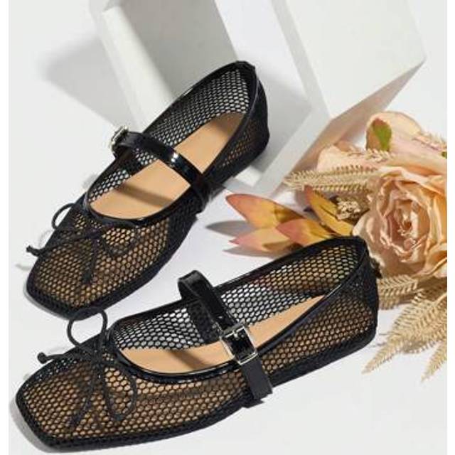 SHEIN New Ballerina Flat Shoes, Square Toe Flat Shoes For Women, Solid Color With Bow Decor, Breathable Casual Sandals, Fashion And Comfortable Slip-On Flat