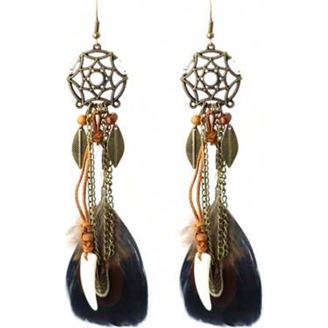 SHEIN Antique Bohemia Long Feather Hanging Earrings Handmade Boho Dangle Earring For Women Ear Jewelry Women
