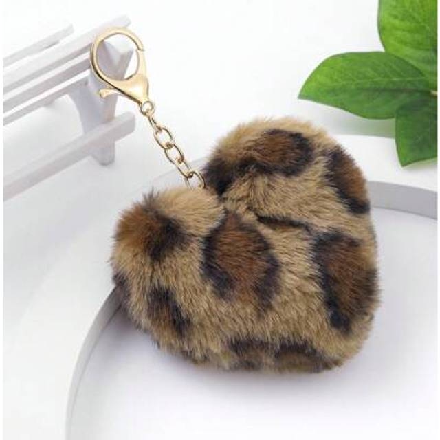 SHEIN Fashion-Forward Leopard Fur Ball Keychain: Add A Chic Touch To Your Bag Or Car Keys! Gifts For Women Valentines Leopard Print