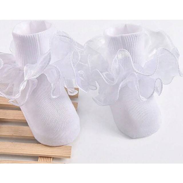 SHEIN 1 Pair Girls Solid Color Ruffle Trim Cute Casual Ankle Socks