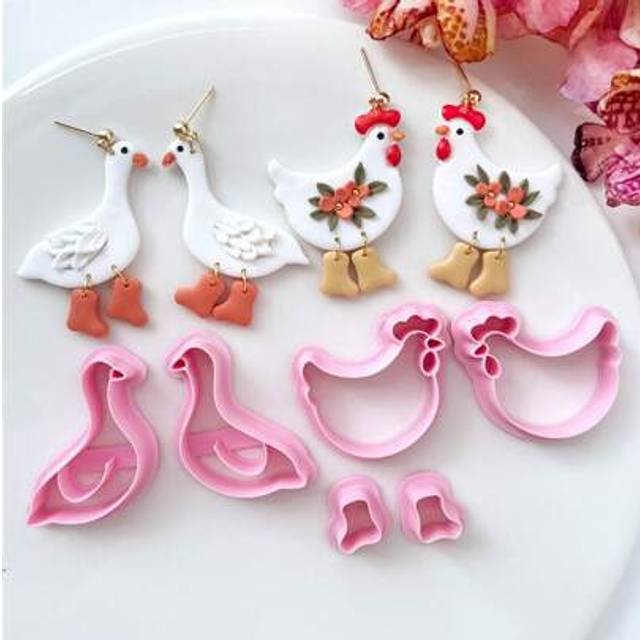 SHEIN 2025 Fashion Animal Polymer Clay Cutters, CHens Goose Leaf Clay Earring Cutter For Polymer Clay Jewelry Making, Polymer Clay Stud Earring Stamp Making