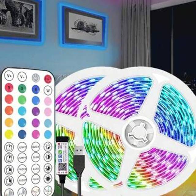 SHEIN 1pc 1M/3.28ft, 2M/6.56ft, 3M/9.8ft, 10M/32.8ft, 15M/49.2ft, 20M/65.6ft RGB Color Changing LED Strip Lights, Smart Control With 44-Key Remote & App, Su