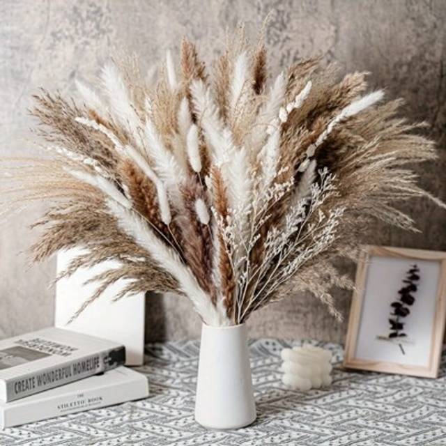SHEIN 50/100pcs 44.5cm Artificial Reeds ,Fake Pampas Grass Tree Twig Plant For Floor Vase Filling, Artificial Grass Branches Plants,Wedding Vase Decoration