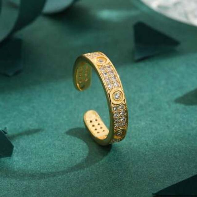 SHEIN 1pc High-Quality European & American Cubic Zirconia 18K Gold Plated Constellation Luxury Open Ring, Suitable As Gift For Women Daily Wear