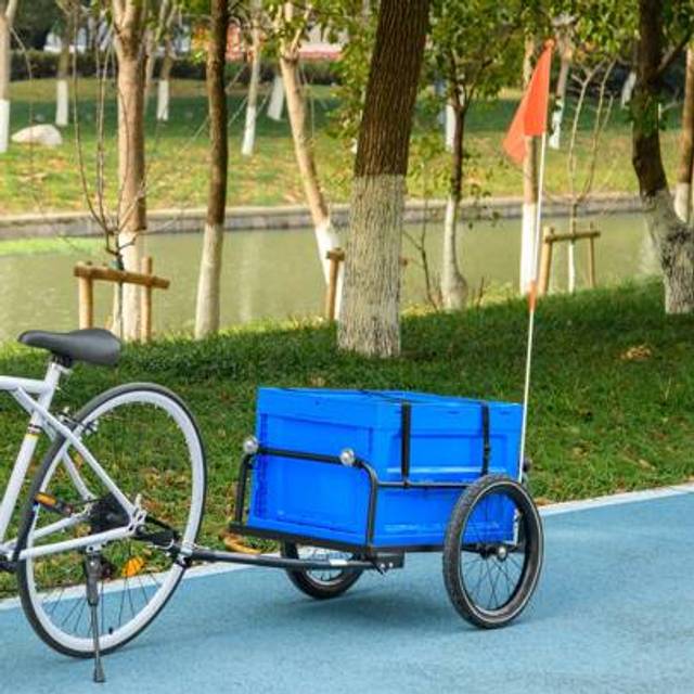 SHEIN HOMCOM Bike Trailer, Bicycle Cargo Trailer Cart, Bike Wagon With 65L Foldable Storage Box, Big Pneumatic Tyres And Safe Reflectors, Max Load 40KG