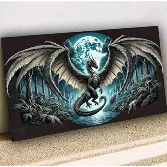 SHEIN 1 Set 30x60cm Or 40x80cm Or 50x100cm Dream Forest Gorgeous Dragon Wonderland Full Moon Night Diy Diamond Painting Full Round Diamond Mosaic 5d Diamond