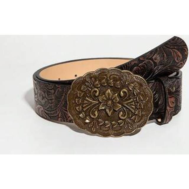 SHEIN 1pc Women&#39;s Western Cowgirl Style Embossed Retro Buckle Leather Belt For Music Festival