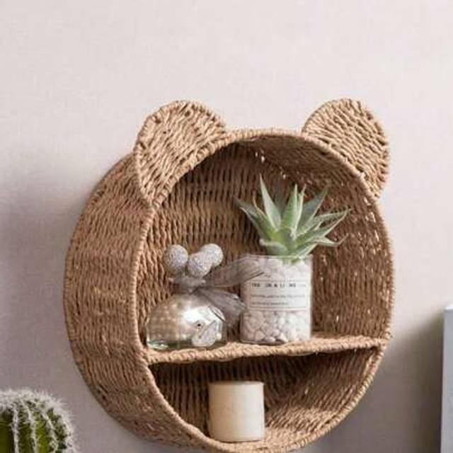 SHEIN 1/2pcs Hanging Hand-Woven Imitation Rattan Storage Basket Wall-Mounted Basket Home Decoration Storage Rack,Metal Frame Garden Planters, Modern Bohemia
