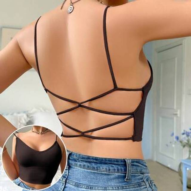 SHEIN Women&#39;s Seamless Racerback Camisole Tank Top With Built-In Pads, Suitable For All Seasons