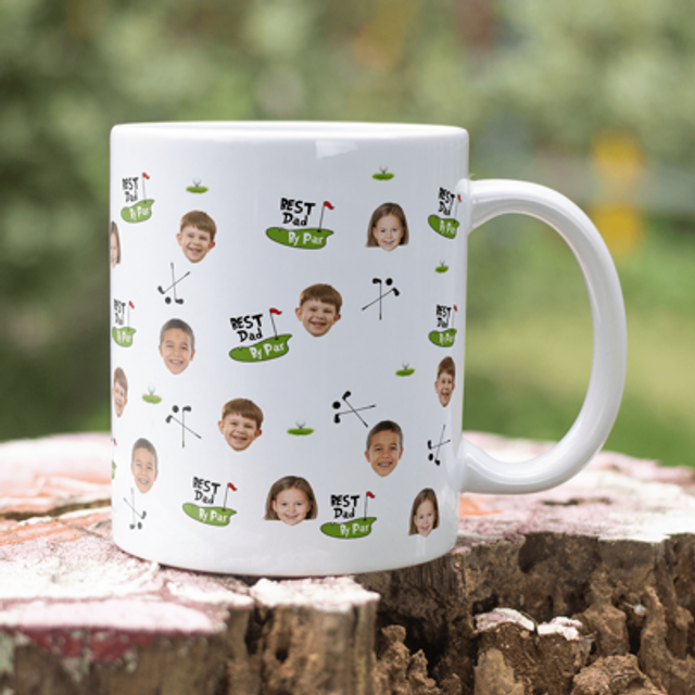 SHEIN 1pc Custom 11oz Golf Coffee Mug Best Dad By Par Father&#39;s Day Name Mug 1-4 Photo Head Face Mug Dad Style Coffe Mug, Custom 11oz Coffe Mug, Custom Head