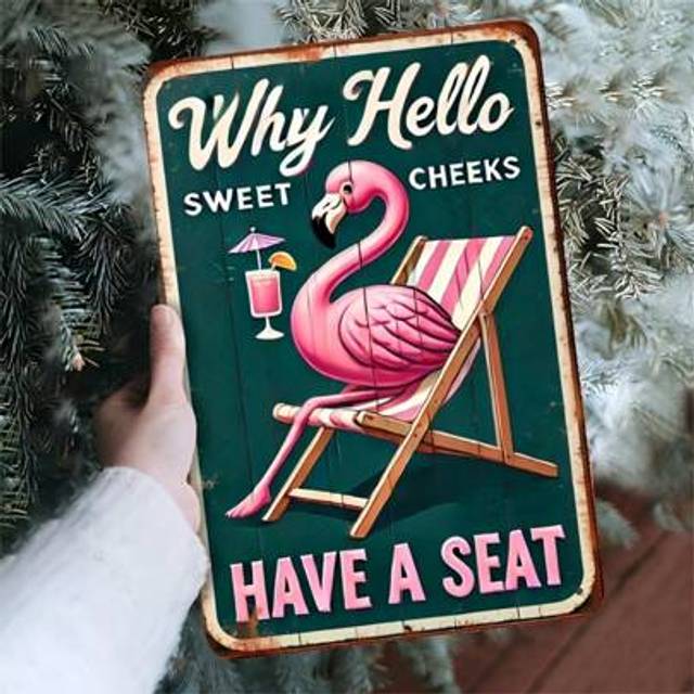 SHEIN 1pc Vintage Flamingo Metal Sign, Size 30x20cm, Novel Iron Wall Art, Retro Decor Suitable For Home, Kitchen, Dining Room, Bedroom, Garden, Bathroom, Ga