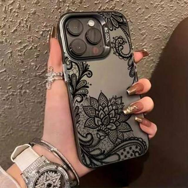 SHEIN Lace Pattern Phone Case Suitable For IPhone 2025 15 Plus, New 14 Pro Max, 13 Mini, 12, 11 Pro, 8 Plus, 7, Xs