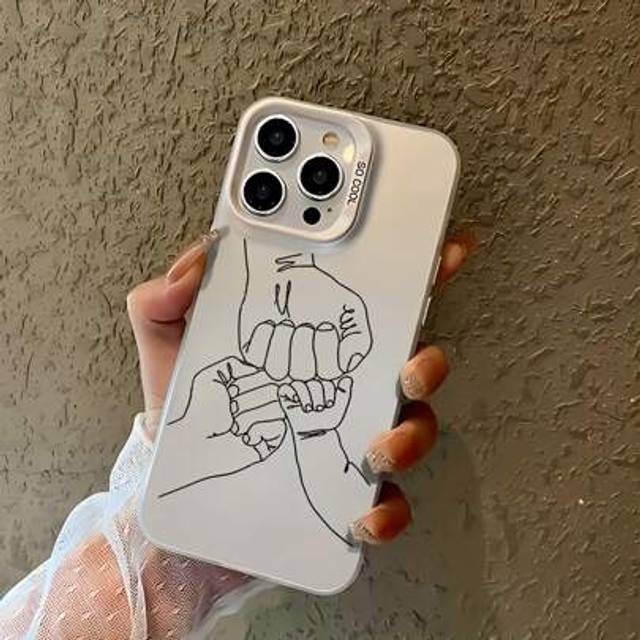 SHEIN 1pc Black Energetic Outline &#39;Family Of 3&#39; Pattern Phone Case, Personalized Cover For IPhone 16 Pro Max, 15/14 Plus, 13, 12, 11