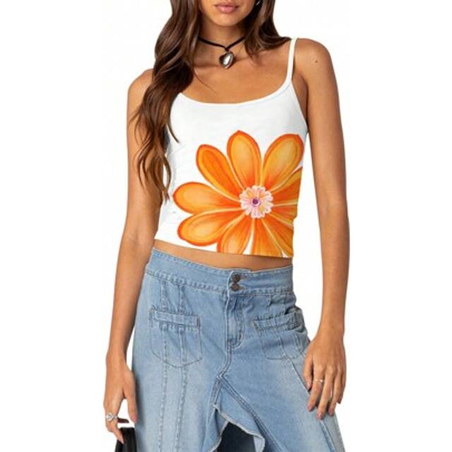 SHEIN Women Crop Camisoles Floral Print Spaghetti Strap Sleeveless Backless Tank Tops Summer Vests Tops Streetwear