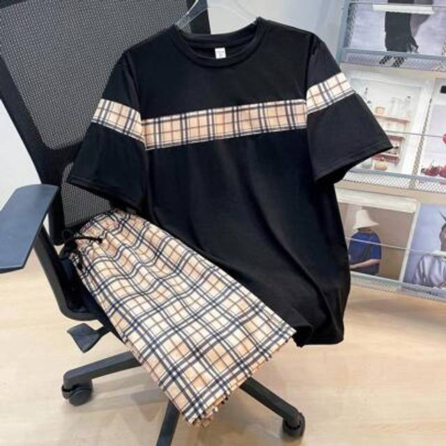 SHEIN Casual Loose Comfy Plaid Patchwork Contrast Color Short Sleeve T-Shirt And Shorts Set For Teen Boys