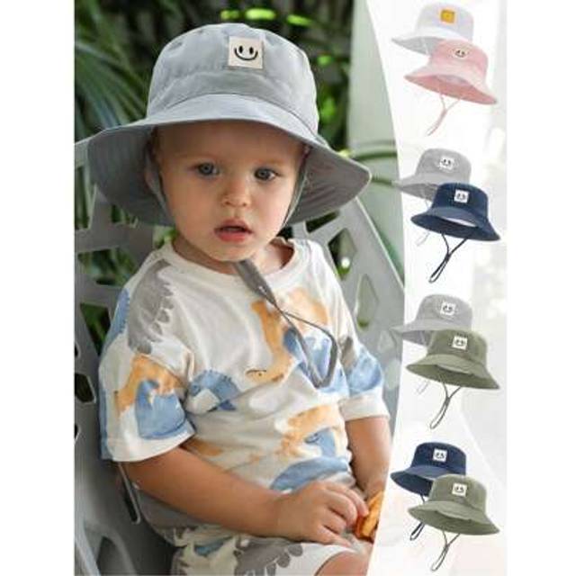 SHEIN 2pcs Smiling Face Embroidered Kids Summer Bucket Hats, UPF 50+ Adjustable & Breathable Sun Protection For Toddler Boys Girls, Beach Pool Outdoor Play