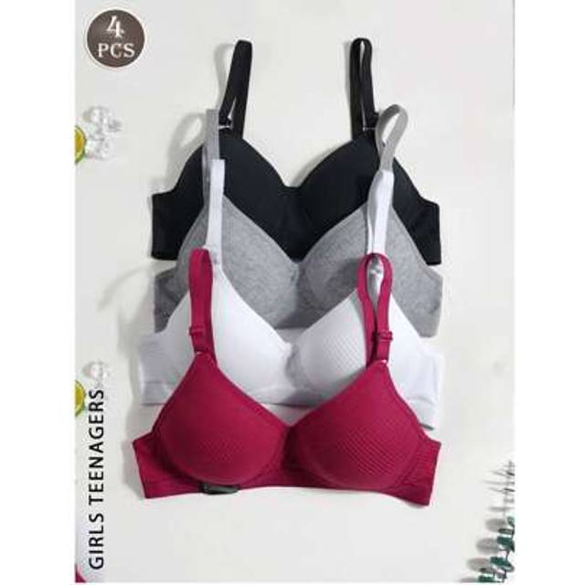 SHEIN 4Pcs Girls Teenager Ribbed Triangle Cup Bra, Comfortable And Breathable Developmental Girls Underwear Suitable For 13-16Y