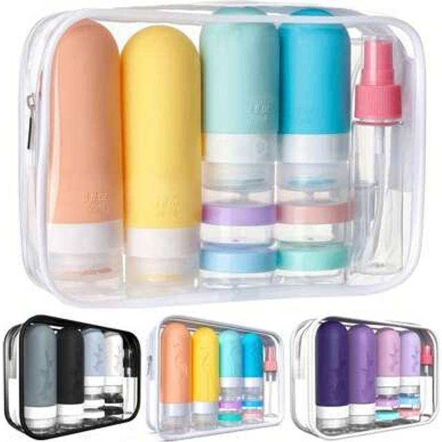 SHEIN 17pcs Silicone Travel Bottles Set - Leakproof Refillable Toiletry Containers For Shampoo, Lotion & Cosmetics | Includes Portable Storage Bag & Mini Sp
