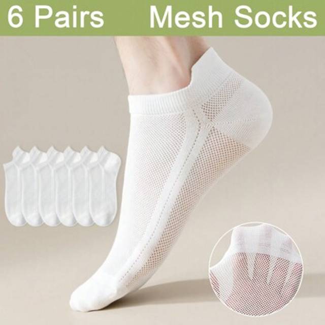 SHEIN 6 Pairs Men&#39;s Summer Lightweight Breathable Mesh Low Cut Socks With Tabs, White, For Gym