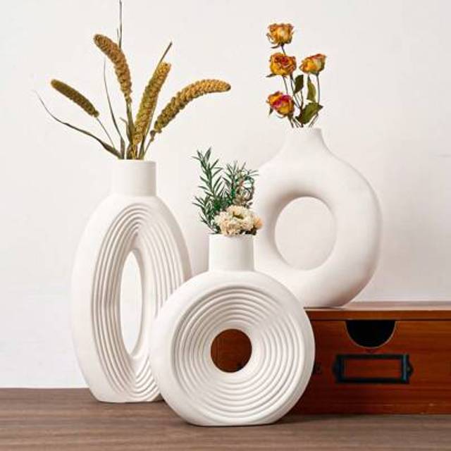 SHEIN Vase Silicone Molds For Concrete, Striped Rings Circular Flower Vase Epoxy Resin Casting Mold, Plaster Cement Aromatherapy Nordic, For DIY Making Flow