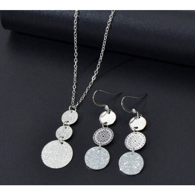 SHEIN 3pcs Minimalist Silver Round Pendant Necklace Disc Drop Earrings Women Daily Working Jewelry Set