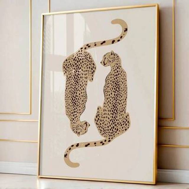 SHEIN 1PC Unframed Cheetah Art Poster Vintage Leopard Animal Aesthetic Funky Painting Canvas Print Maximalist Wall Picture For Dorm,Apartment,Bedroom,Living