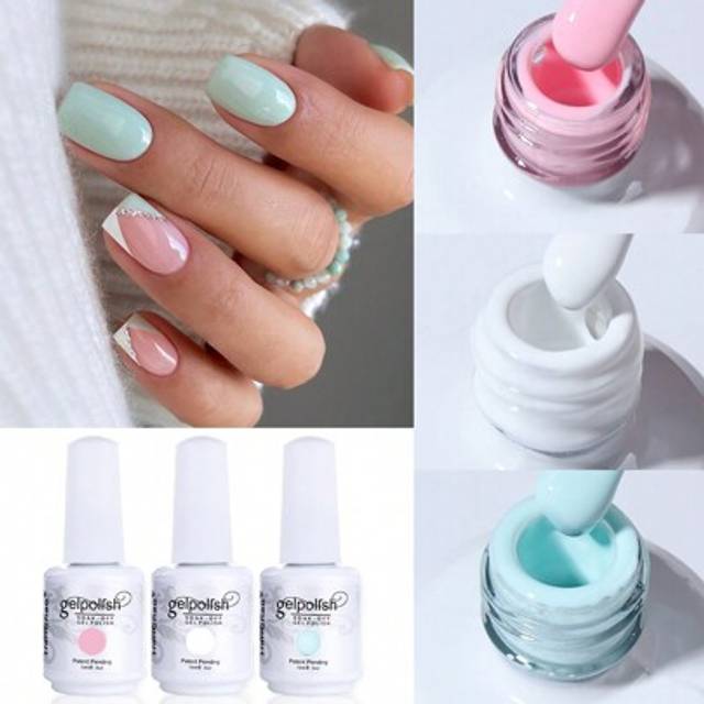 SHEIN 3Pcs 15Ml Gel Nail Polish Set, 3 Candy Colors Nude Pink Red Gel Polish Set White Blue Nail Polish Gel All Seasons Nail Art Soak Off Led Gel Nail Kit D