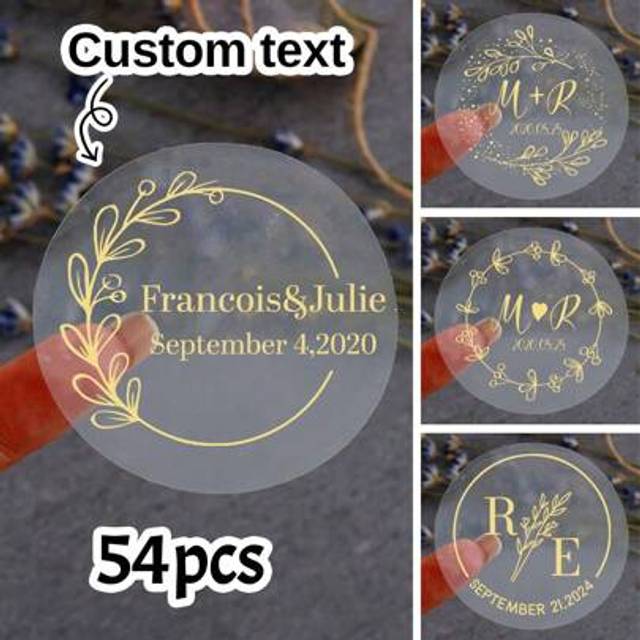 SHEIN 54/108/270/540pcs Personalized Transparent Labels With Gold Leaf Detailing For Weddings & Special Events, Adhesive Stylish,Adorable,Colorful Custom,Pe