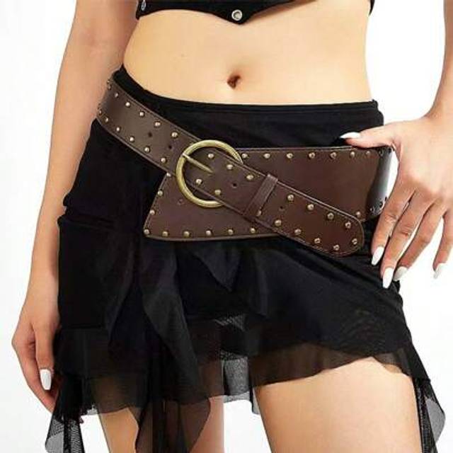 SHEIN 1pc Women&#39;s Western Style Retro Heavy-Duty Rivet Wide Belt, Versatile Street Fashion Suitable For Daily Waist Cinching Summer, School