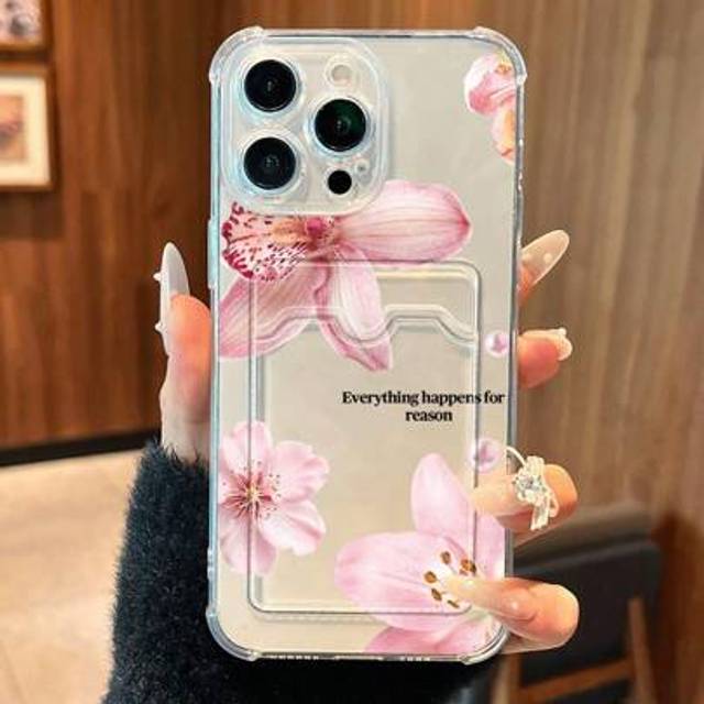 SHEIN Floral Print Perforated Card Holder & Phone Case For Apple 16 Pro Max/11/12/13/14 Plus/15 Pro