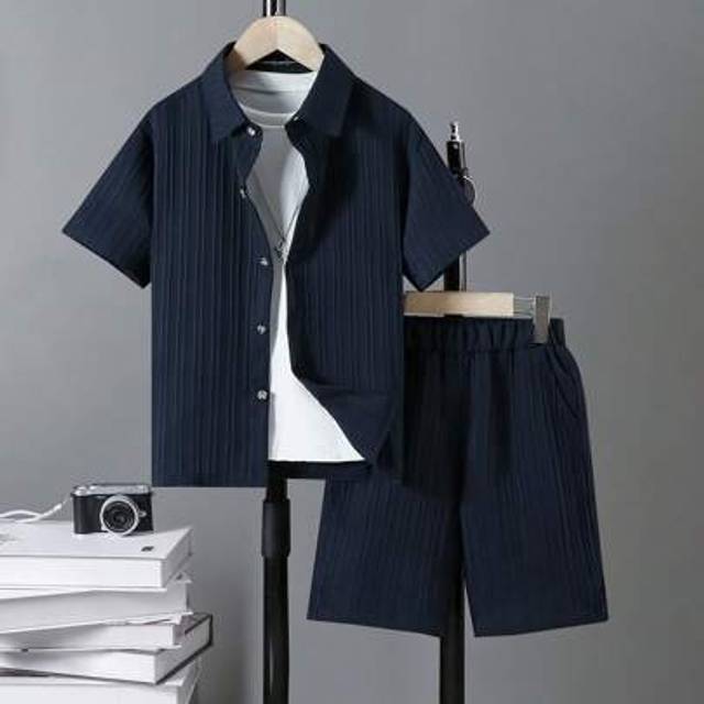 SHEIN Tween Boys Lightweight Solid Color Casual Daily Short Sleeve Shirt Set, Spring/Summer