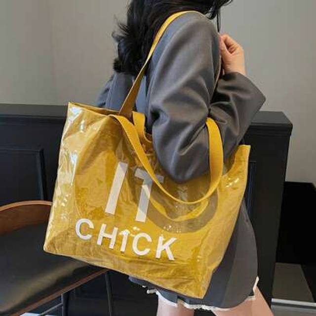 SHEIN Large Capacity Fashionable Transparent Jelly Bag PVC Waterproof Shopping Bag, Korean Neutral Style Tote Bag, INS Fashionable Retro Casual Street Hipst