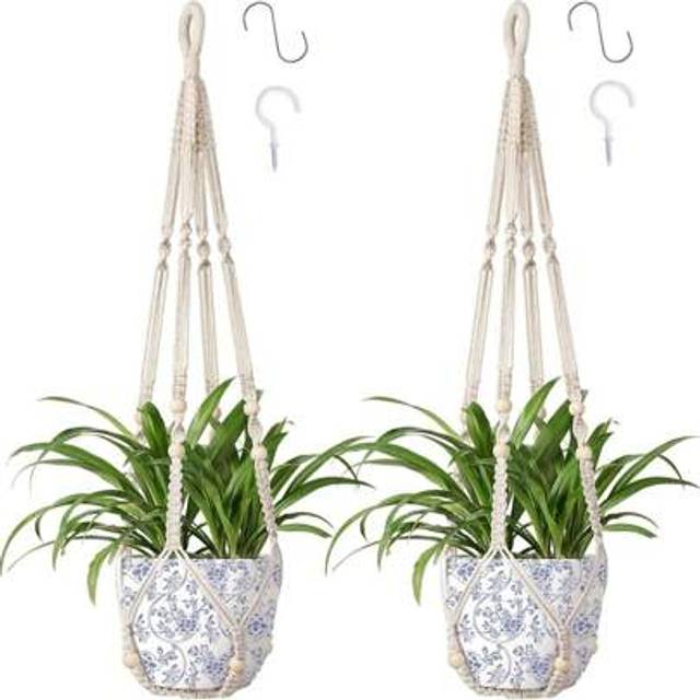 SHEIN 2Pcs Macrame Plant Hanger Garden Indoor Hanging Planter Basket Rope With Hooks