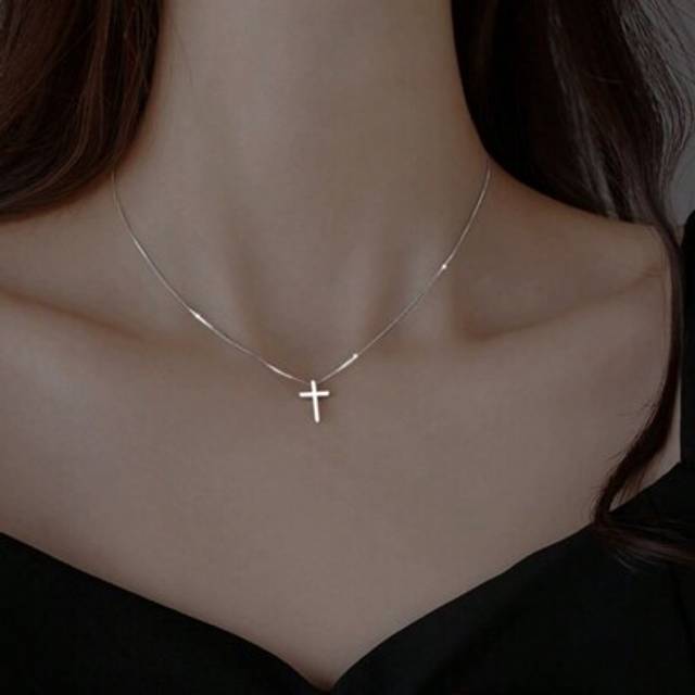 SHEIN 1pc Simple & Fashionable S925 Sterling Silver Cross Pendant Necklace For Women
