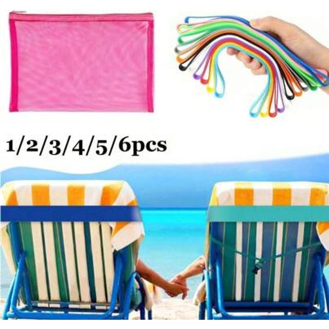 SHEIN 1Set Silicone Towel Bands For Beach Chair With Storage Bag, Windproof Beach Towel Bands, Stretchable And Colorful Beach Chair Bands, Beach Towel Holde