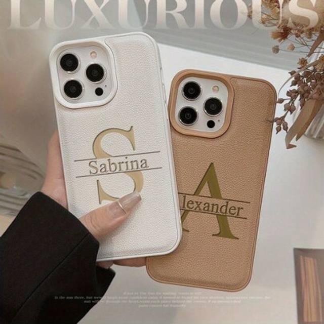 SHEIN Personalized Customized Initials Name Phone Case Compatible With I Phone 16 15 14 13 12 11 Pro Max Fashionable Korea Soft Faux Leather Laser Engraving