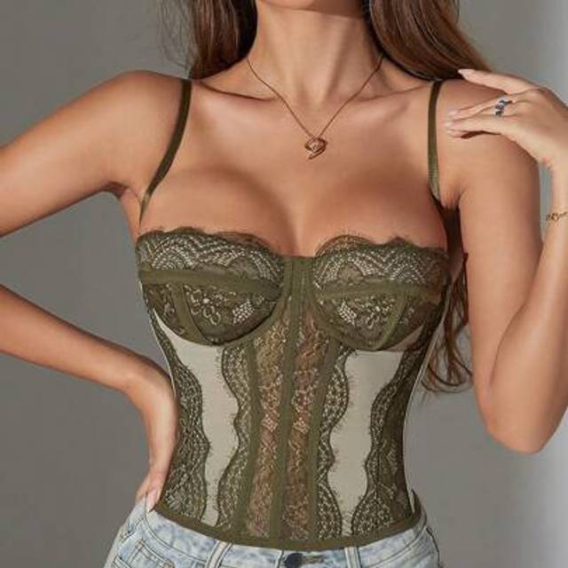 SHEIN 1pc Lace Bustier Corset Tops For Women Sexy Going Out Party Club Top With Buckle
