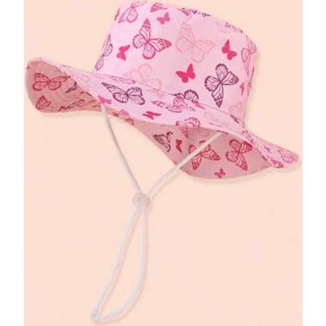 SHEIN 1Pack Kids Pink Butterfly Print Sun Hat Bucket Hat Beach Hat For Girls 0-8 Years