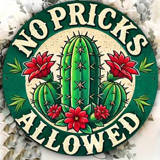 SHEIN 1pc 8x8 Inch Vintage Cactus Flower Metal Sign Wall Art Decor, Round Metal Carved Plaque, For Garage, Dining Room, Bar, Club, Living Room - Random Hole