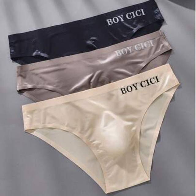 SHEIN 3 Pack Men&#39;s Breathable & Comfortable Letter Print Sports Sexy Transparent Pouch Ice Silk Seamless Low-Rise Briefs