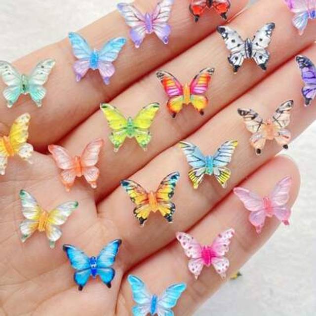 SHEIN 30/50/Pcs Set Of Sparkling Resin Mini Color Butterfly Nail Charms - For DIY Nail Art, Jewelry Crafts, Wedding Decor, Insect Theme Embellishments