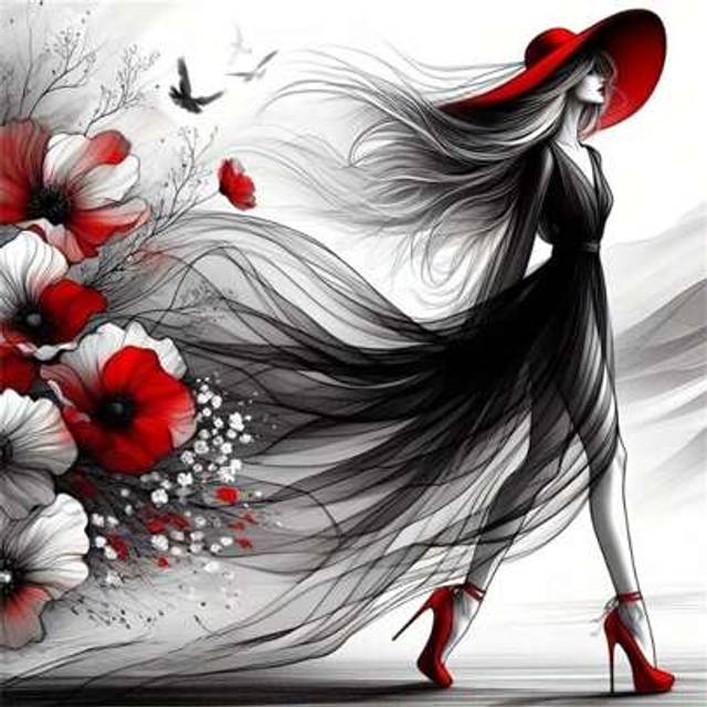 SHEIN 5D DIY Diamond Painting Kit Full Drill Round Diamond Art Large Canvas Sexy Woman With Red Hat And Flowers Wall Decor For Living Room Bedroom Bathroom