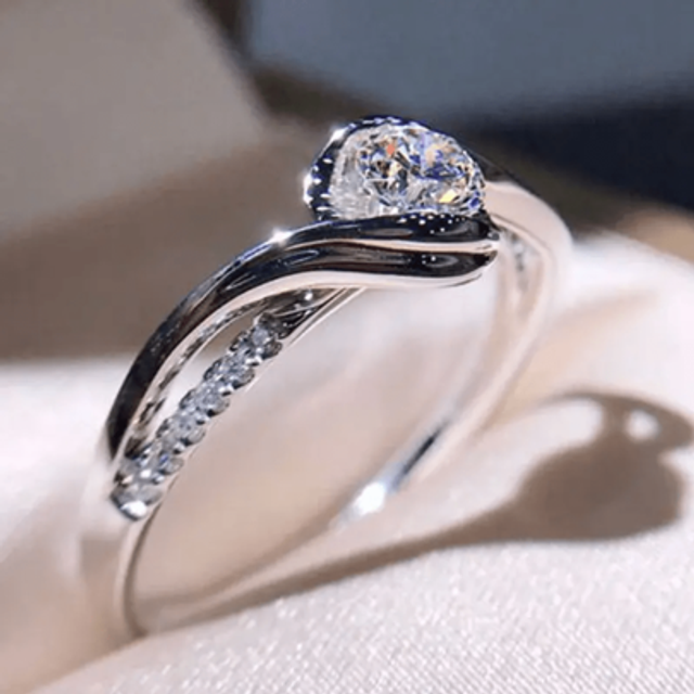 SHEIN Elegant Promise Ring 925 Silver Plated Solitaire Zirconia Surrounded By Silk-Like Engagement Wedding Jewelry For Bride Perfect Chrismas Anniversary Gi
