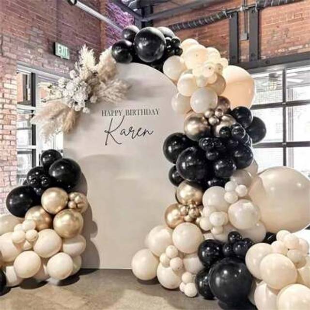 SHEIN 139pcs Black, Gold & Ivory Balloon Garland Arch Kit, Party Decorations For Birthday, Graduation, Wedding, Bridal Shower, Retirement, Bachelorette, Chr