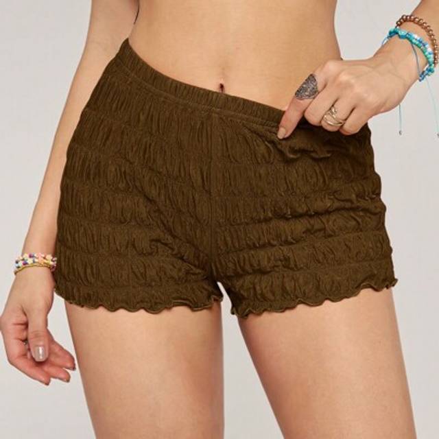 SHEIN Women Plain Texture Knitted High Waist Fitted Shorts