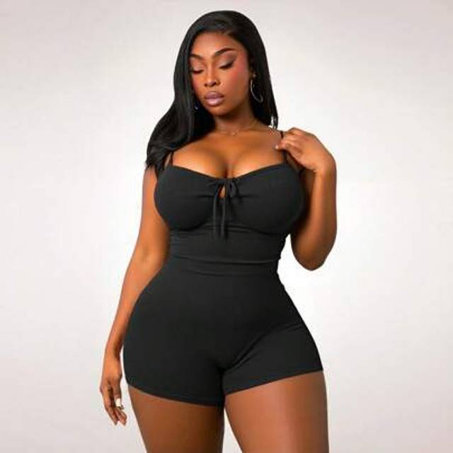 SHEIN Plus Size Women&#39;s Simple Solid Color Drawstring Bodycon Slim Fit Jumpsuit For Everyday Wear