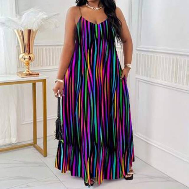 SHEIN ÂSpring And Summer Casual Beach Spaghetti Strap Ball Gown Cami Dress Plus Size Dresses Plaid Dress African Dress